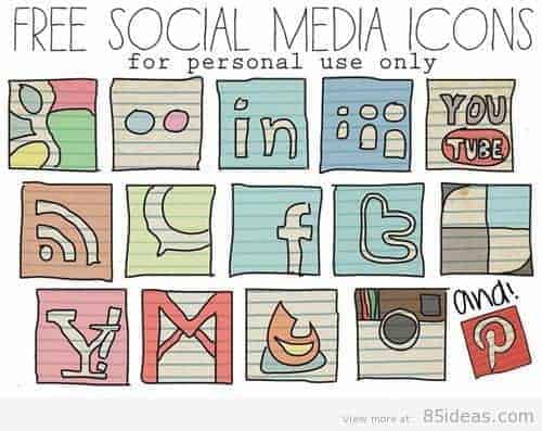 Large hand drawn retro social media