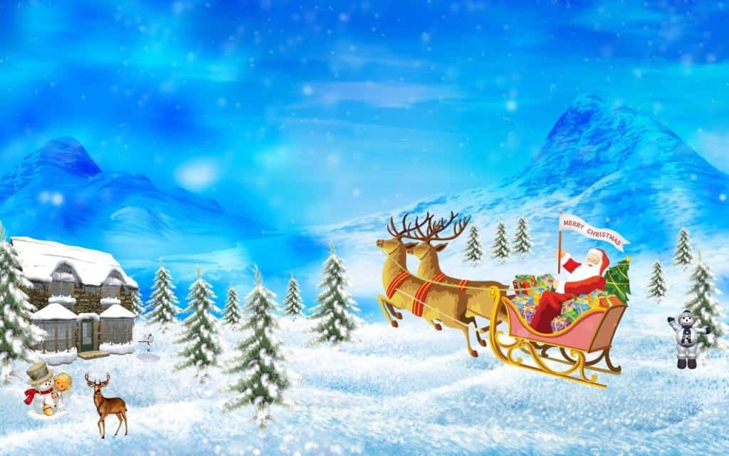 Santa and raindeers Wallpaper