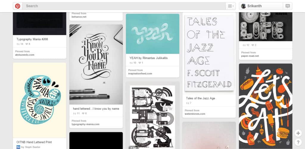 Shot of Ideas Typography Pinterest Board