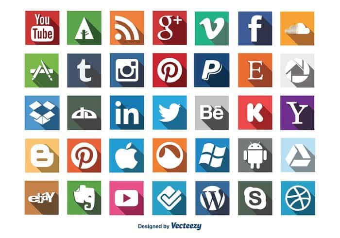 Social Media Long Shadow Icon Set